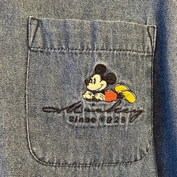 Vintage Disney Button Down Denim Shirt Mickey Mouse Embroidered 90s 00s Small - Picture 2 of 6